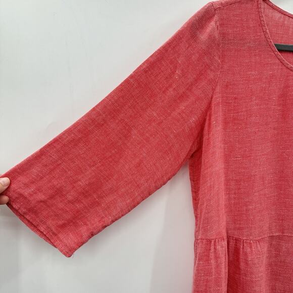 J. Jill Love Linen Peplum Blouse Top Sz M Pink Relaxed Lagenlook Beachy Casual - Picture 3 of 9